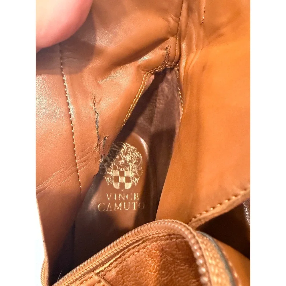 Vince Camuto Brown Buckle Strap Lug Sole Platform Block Heel Zip Ankle Boots 10M